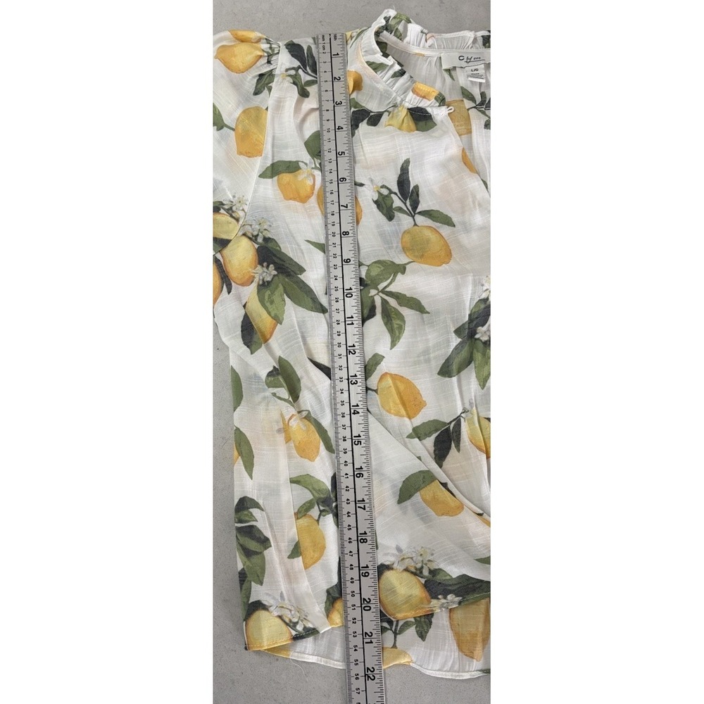 C By One Lemon Print Tie Front Blouse Top Large NWOT Cropped Short Sleeve Boho - Picture 9 of 10
